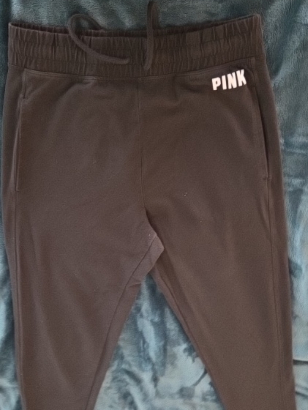 PINK Victoria's Secret Black  Drawstring Joggers Sz Med